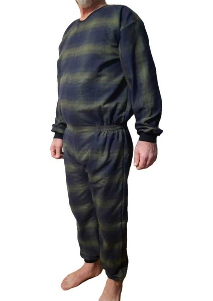 Demans Tulumu - Hasta Bakım Kıyafet - Terletmez Ekose Kumaş %100 Pamuk - Large Beden