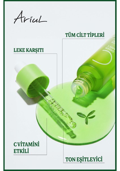 Green C Vitaminli Yüz Ampulü 15 ml|Ton Eşitleyici, Leke Karşıtı|Glutatyon, 13 Vitamin Kompleks