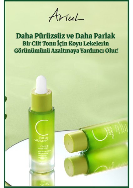 Green C Vitaminli Yüz Ampulü 15 ml|Ton Eşitleyici, Leke Karşıtı|Glutatyon, 13 Vitamin Kompleks