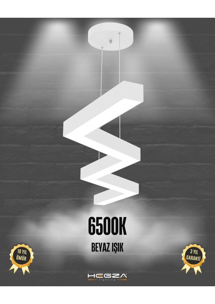 Zigzag (Beyaz Kasa, Beyaz Işık) Ledli Modern Sarkıt LED Avize