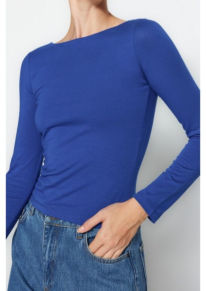 Stil Kadın Pamuklu Esnek Fitted Vücuda Oturan Esnek Bluz Crop Örme Slim Kalıp