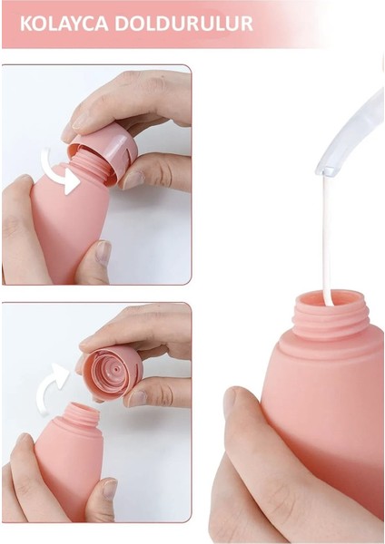 3'lü Doldurulabilir Çantalı Seyahat Tipi Şişe Seti Boş Krem Şişesi 60 ml