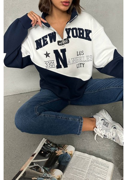 Kadın Lacivert Fermuarlı New York Sweat NBG050