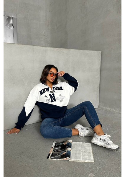 Kadın Lacivert Fermuarlı New York Sweat NBG050