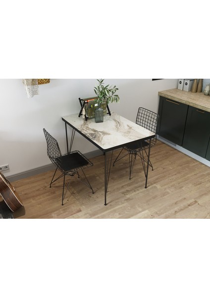 Iki Kişilik Mutfak Balkon Masa Takımı 60X90 Beyaz Mermer
