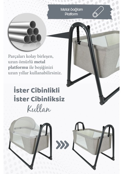 Sallanır Portatif Cibinlikli Anne Yanı Bebek Beşik Kahverengi