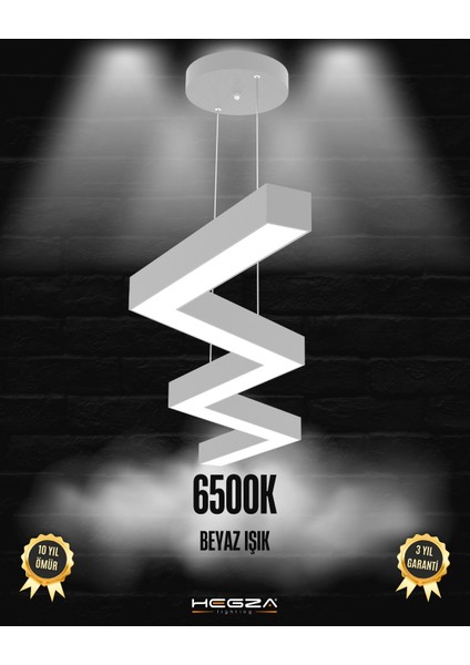 Zigzag (Gri Kasa, Beyaz Işık) Ledli Modern Sarkıt LED Avize