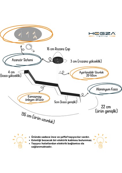 Zigzag (Gri Kasa, Beyaz Işık) Ledli Modern Sarkıt LED Avize modelleri