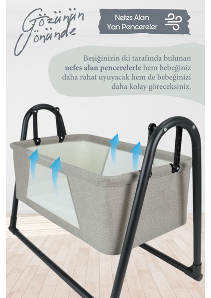 Sallanır Portatif Cibinlikli Anne Yanı Bebek Beşik Açık Gri modelleri