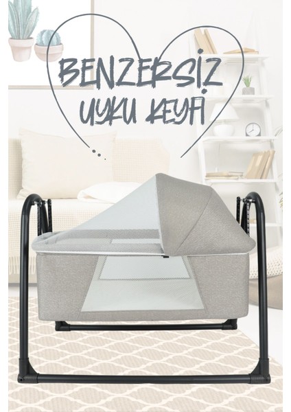 Sallanır Portatif Cibinlikli Anne Yanı Bebek Beşik Açık Gri indirimleri