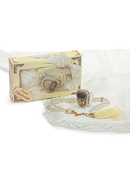 Öğretmenler Gününe Özel Kutulu Hediyelik Şal Zikirmatik Tesbih Seti Beyaz fırsatları