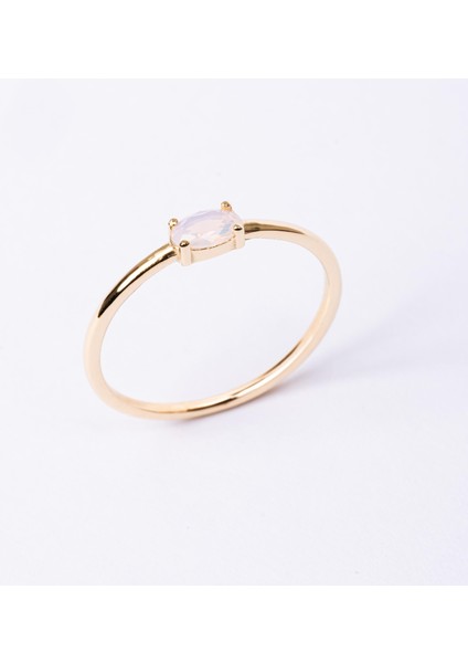 Gümüş Yüzük - Gümüş Yüzük - 0.50 Karat Oval Sade Minimal Pembe Kuvars 925 Ayar Tektaş Gümüş Yüzük fırsatları