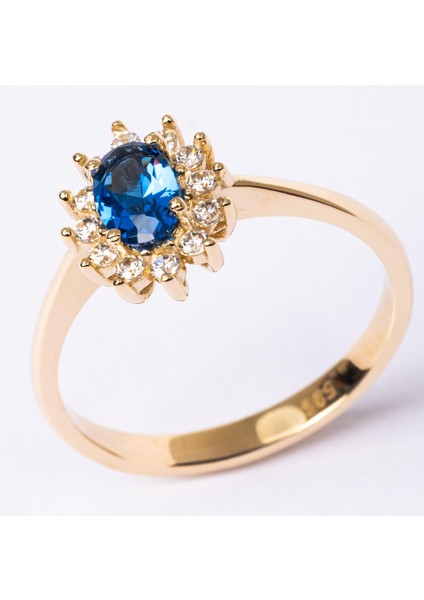 Gümüş Yüzük - Gümüş Yüzük - 1.05 Karat Safir Topaz 0.30 Karat Pırlanta (Signty) Taşlı Vintage 925 Ayar Gümüş Yüzük fiyatları
