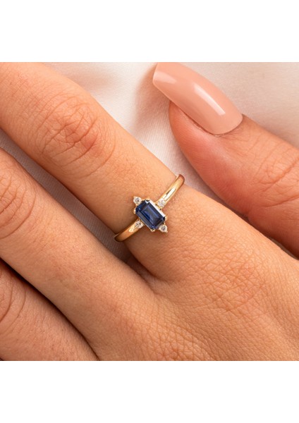 Gümüş Yüzük - Octagon Kesim Safir Taşlı 0.95 Karat Pırlanta Montorü Şık 925 Ayar Gümüş Yüzük fiyatları