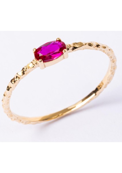 Gümüş Yüzük - Gümüş Yüzük - Ruby Taşlı Dövülü Eskitme Minimal Tasarım Tektaş 925 Ayar Gümüş Yüzük fiyatları