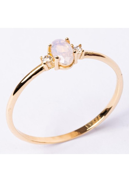 Gümüş Yüzük - 0.70 Karat Pembe Kuvars 0.10 Swarovski Tria 925 Ayar Gümüş Evlilik Teklifi Yüzüğü