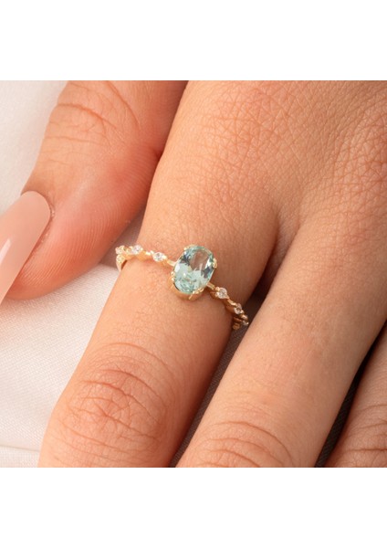 Gümüş Yüzük - Green Topaz Taşlı Kadın Modern Tasarım 925 Ayar Gümüş Evlilik Teklifi Yüzüğü