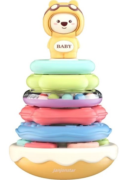 Baby, Cute Bear, Rainbow Tower Collar, Stacking Music Game, Children's Puzzle Education, Tumbler Animal, 1-3 Yaşlı (Yurt Dışından)
