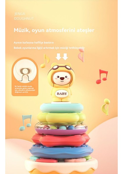 Baby, Cute Bear, Rainbow Tower Collar, Stacking Music Game, Children's Puzzle Education, Tumbler Animal, 1-3 Yaşlı (Yurt Dışından)