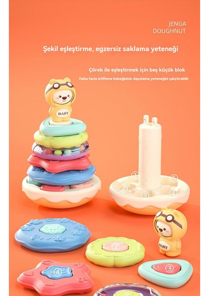 Baby, Cute Bear, Rainbow Tower Collar, Stacking Music Game, Children's Puzzle Education, Tumbler Animal, 1-3 Yaşlı (Yurt Dışından)