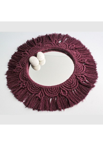 Mor Renkli Makrome Ayna 37X37 cm