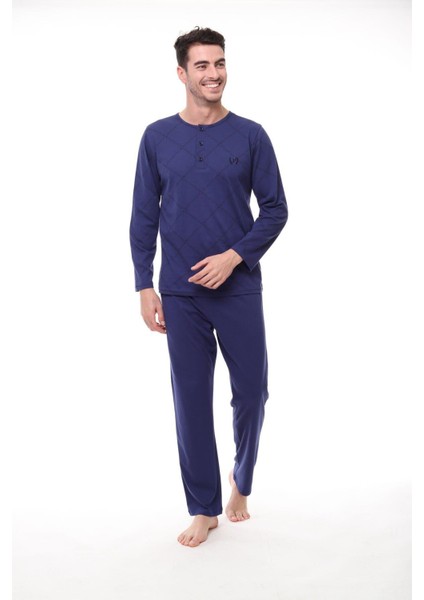 1400 Büyük Beden Erkek Uzun Kollu Pijama Takım