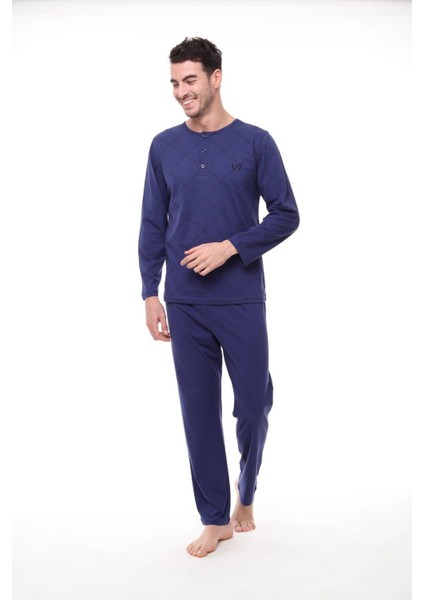 1400 Büyük Beden Erkek Uzun Kollu Pijama Takım