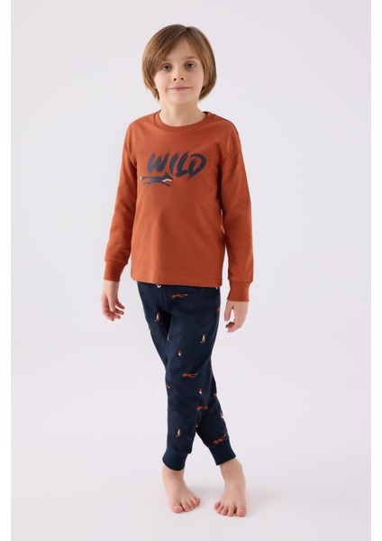 3433 Wıld Erkek Çocuk Açık Tarçın Uzun Kol Pijama Takım
