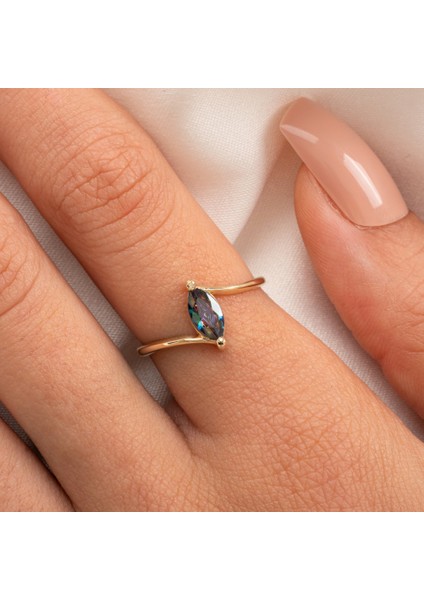 Gümüş Yüzük - Gümüş Yüzük - 0.60 Karat Mekik Mistik Topaz Taşlı Es 925 Ayar Gümüş Evlilik Teklifi Yüzüğü fırsatları
