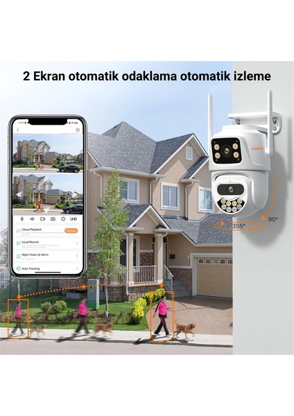 AV-S306 Wifi güvenlik kamerası 3Mp + 3 Mp Çift kamera ptz renkli gece görüş harekete duyarlı kayıt 256 gb sd kart desteği