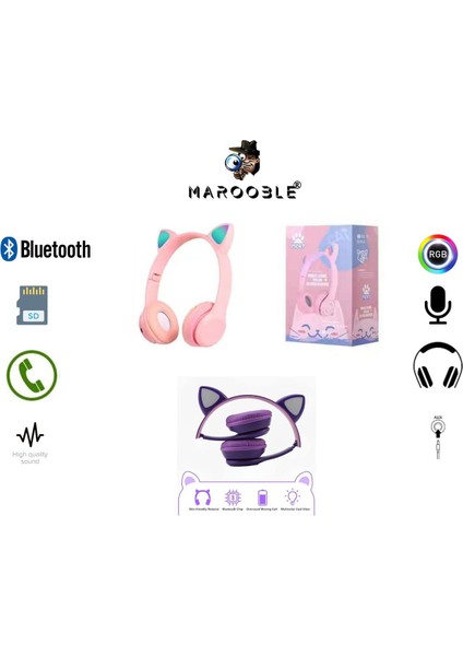 Kedi Kulaklık Rgb Çocuk Icin Kablosuz Bluetooth Kulaklık Kedi Desenli Wireless Kulaklık