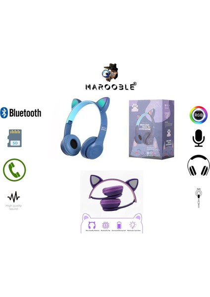 Kedi Kulaklık Rgb Çocuk Icin Kablosuz Bluetooth Kulaklık Kedi Desenli Wireless Kulaklık