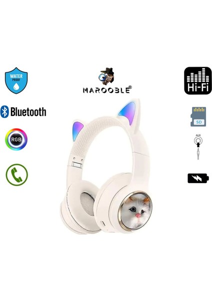 Kedi Kulaklık Kablosuz Bluetooth 5.0 Rgb Işıklı Kedi Desenli Figürlü Hq Kulaklık