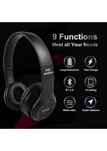 Ekonomik Wireless P47 Katlanabilir Bluetooth Kablosuz Kulaklık fiyatları