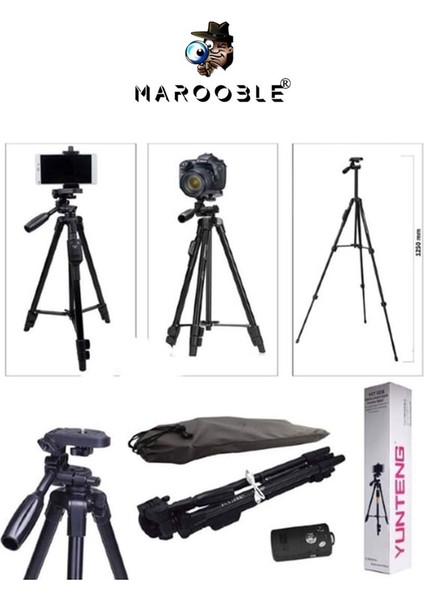 1.3 Metre Mobil Telefon ve Kamera Için Ayaklı Tripot Bluetooth Shutter Telefon Tutucu