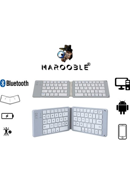 Beyaz Katlanabilir Bluetooth Klavye Telefon Tablet Bilgisayara Uyumlu