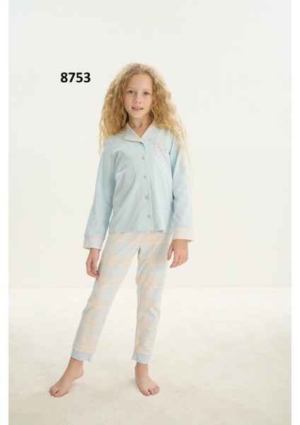 8753 Kız Çocuk Önden Düğmeli Uzun Kollu Pijama Takım fiyatları