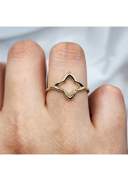 Altın Yüzük - Dört Yapraklı Zarif Yonca 14 Ayar Altın Yüzük