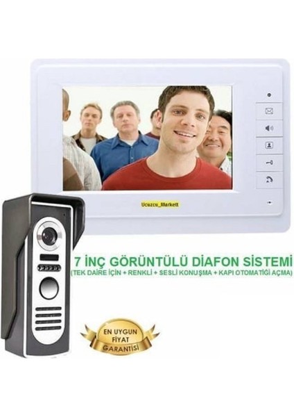 Görüntülü Diafon Sistemi 7 Inç Ekran (Tek Daire Için + Renkli + Sesli Konuşma + Kapıyı Açma)