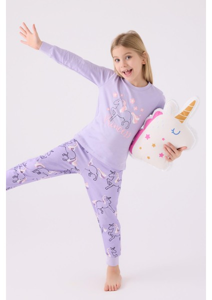 3477 Garson Princess Kız Çocuk Lila Uzun Kol Pijama Takım