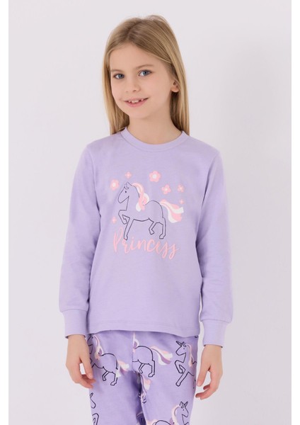 3477 Garson Princess Kız Çocuk Lila Uzun Kol Pijama Takım