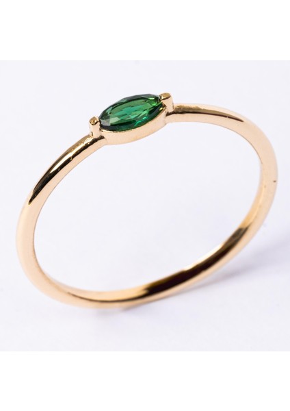 Altın Yüzük - Altın Yüzük - Zümrüt Taşlı Minimal Tasarım Tektaş Kadın 14 Ayar Altın Yüzük fiyatları