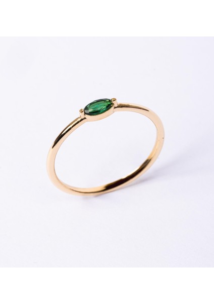 Altın Yüzük - Altın Yüzük - Zümrüt Taşlı Minimal Tasarım Tektaş Kadın 14 Ayar Altın Yüzük fırsatları