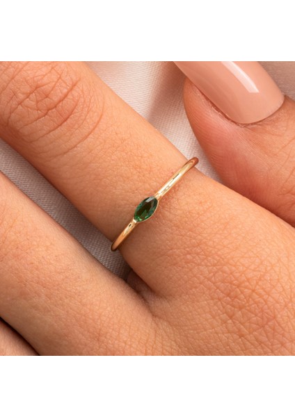 Altın Yüzük - Altın Yüzük - Zümrüt Taşlı Minimal Tasarım Tektaş Kadın 14 Ayar Altın Yüzük indirimleri