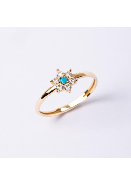 Altın Yüzük - Altın Yüzük - Mini Papatya Firuze (Turkuaz) Taşlı Minimal Tasarım 14 Ayar Altın Yüzük fiyatları