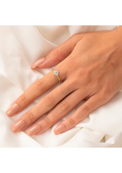 Altın Yüzük - Altın Yüzük - Mini Papatya Firuze (Turkuaz) Taşlı Minimal Tasarım 14 Ayar Altın Yüzük indirimleri