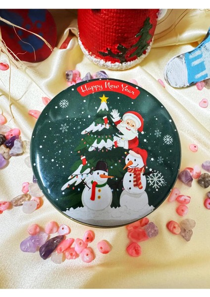 Arescollection Hediyelik Yeni Yıl Yılbaşı Temalı Metal Teneke Kutu Kırmızı Mum. 7*3,5 cm 100 cc