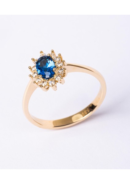 Altın Yüzük - Altın Yüzük - 1.05 Karat Safir Topaz 0.30 Karat Pırlanta (Signty) Taşlı Vintage 14 Ayar Altın Yüzük fırsatları