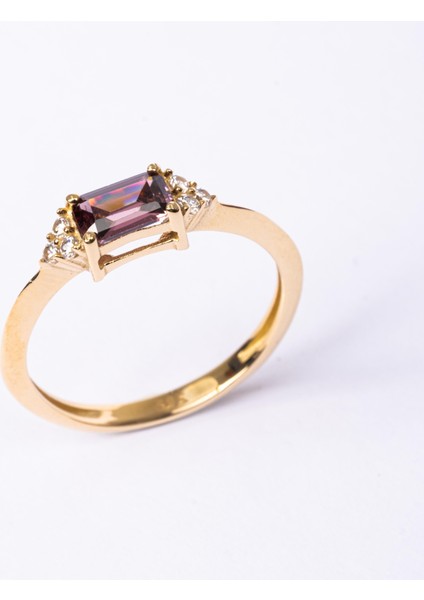 Altın Yüzük - 14 Ayar Altın Zümrüt Kesim Smoky Taşlı Minimal Yüzük - Eşe, Sevgiliye Hediye Yüzük fiyatları