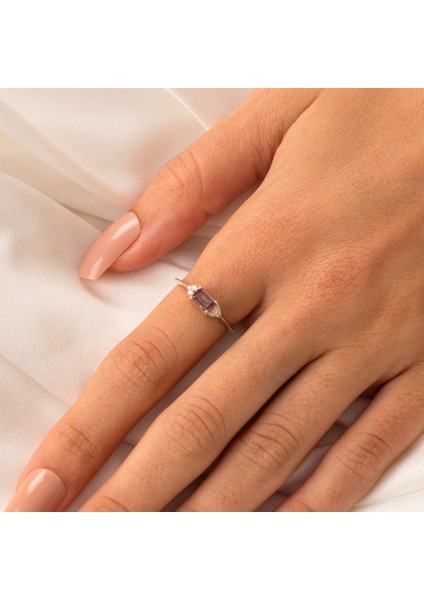 Altın Yüzük - 14 Ayar Altın Zümrüt Kesim Smoky Taşlı Minimal Yüzük - Eşe, Sevgiliye Hediye Yüzük indirimleri